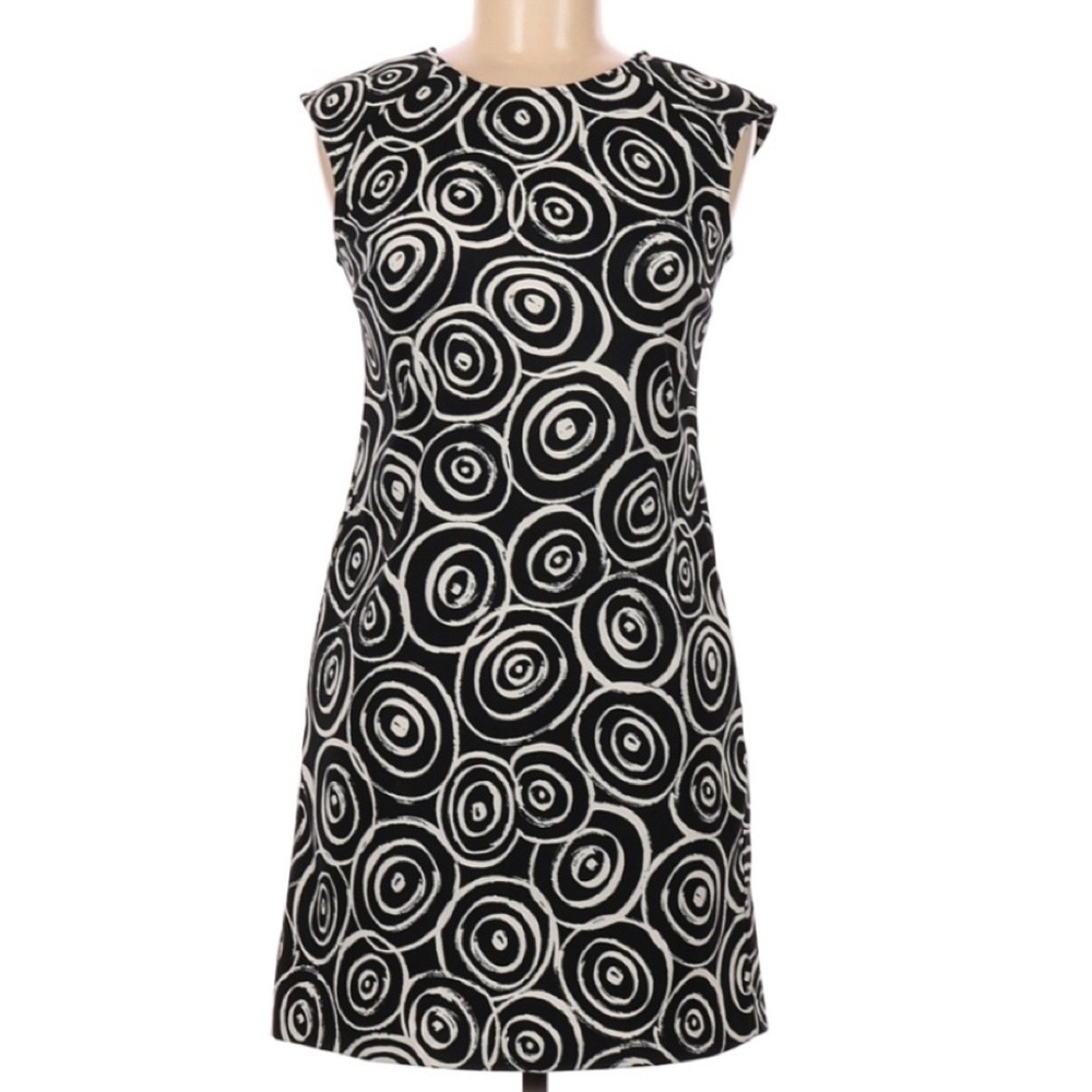 AGB Dress Sheath Black White‎ Ribbon Swirl 6 Petite
